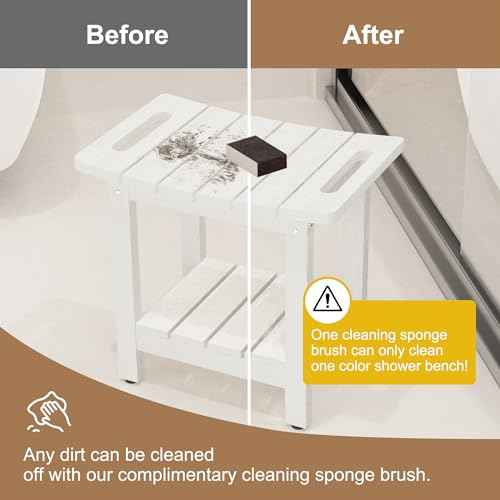 HIPS Shower Benches for Inside Shower, Shower Stool with Space-Efficient Storage Shelf, Waterproof Shower Chair Seat for Spa Bathroom(White)