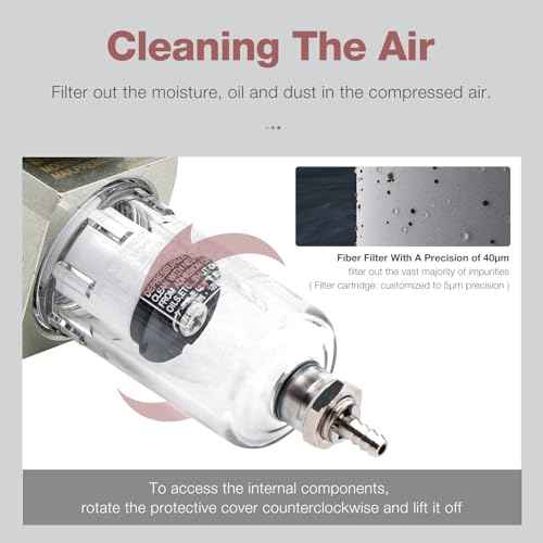 SNS Compressed Air Filter Regulator Piggyback Combo 1/4¡±NPT- Semi-auto Drain, Bracket, Gauge Poly Bowl AW2000-N02A