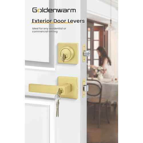 goldenwarm Exterior Door Lock Set Gold Front Door Lock Set, Heavy Duty Zinc-alloyed Front Door Handle and Deadbolt Set (1 Pack)