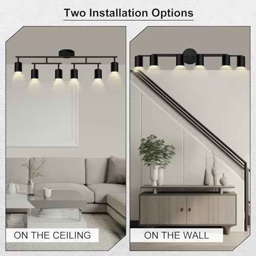 6 Light Track Lighting Fixtures Ceiling, Matte Black Kichen Track Lighting Fixtures with Rotatable Light Heads, Upgrade Light Poles, Modern LED Sopt Lights for Kitchen/Hallway, No GU10 Bulb