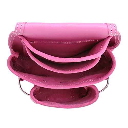 LAUTUS Oil Tanned Leather Tool Pouch Bag |Pink |Carpenter, Construction, Framers, Handyman | 10 Pockets, 2 Hammer Holders | 100% Leather