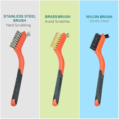 SALI 5pcs Wire Brushes for Cleaning Rust Removal Nylon/Brass/Stainless Steel Bristles with Curved Handle Grip for Dirt & Paint Scrubbing Removing Unfinished Metal Parts, Paint Stains Household Clean