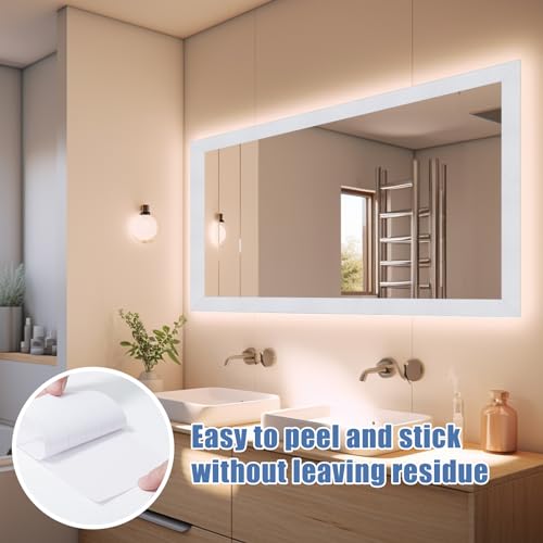 WADILE 32.8ft White Wood Grain Wallpaper Border Mirror Frame Removable Waterproof, Peel and Stick Wall Paper Border Decor Self Adhesive, Kitchen Bathroom Sticker