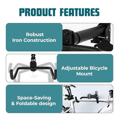 Foldable Bike Wall Mount 1-Pack, Space Saving Horizontal Bike Rack with Adjustable Hanger and EVA Covers, Includes Screws for Garage, Indoor, or Shed