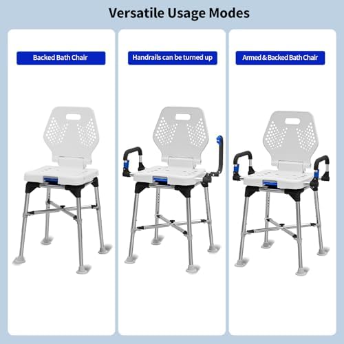 Swive Shower Chair for Seniros Elderly Disabled or Bariatric Adults with Arms and Back, Bench Seat for Inside Shower Stall and Bathroom Bath Tub Seats Adjustable Stool Heavy Duty 500 lbs sit Chairs