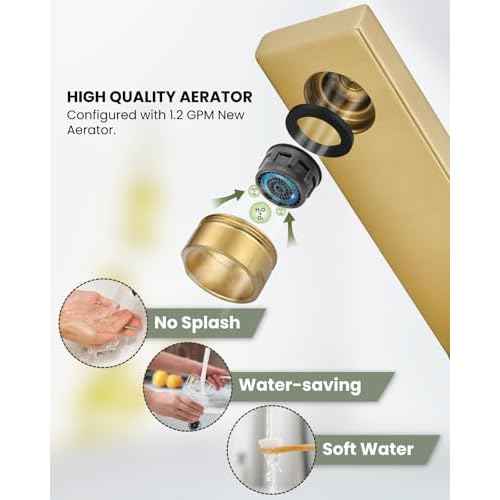 gotonovo Vessel Sink Faucet Single Handle Tall Bathroom Faucet One Hole Modern Lavatory Vanity Basin Mixer Tap Matching Supply Hoses and Pop up Drain Without Overflow, Brushed Gold