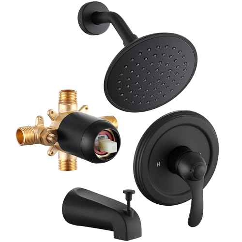 Black Tub Shower Faucet Set with (Valve Included) - 6 Inch Shower Head and Handle Set Matte Black, Tub and Shower Trim Kit with High-Pressure Rain Shower Head and Tub Spout
