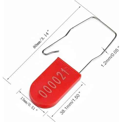 100 PCS Plastic Wire Padlocks, Numbered Plastic Padlocks Security Seals Electric Meter Seal Disposable Anti-Tamper Locks, Red