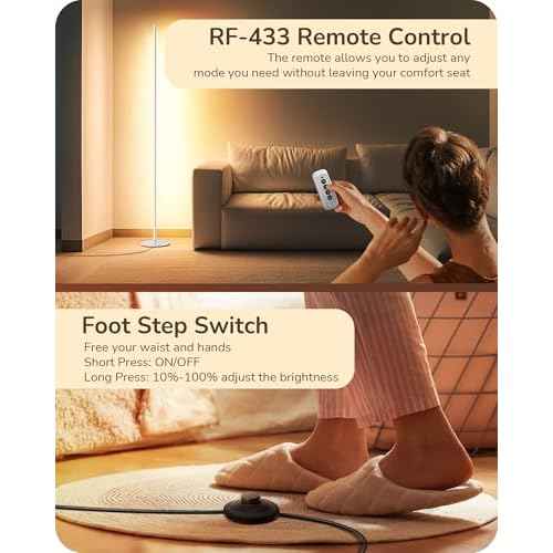 EDISHINE LED Corner Floor Lamp with Remote, 57.5" Minimalist Dimmable Mood Light, Standing Tall Floor Lamps for Living Room, Bedroom, Home Office, 3000K Warm White Light (White)
