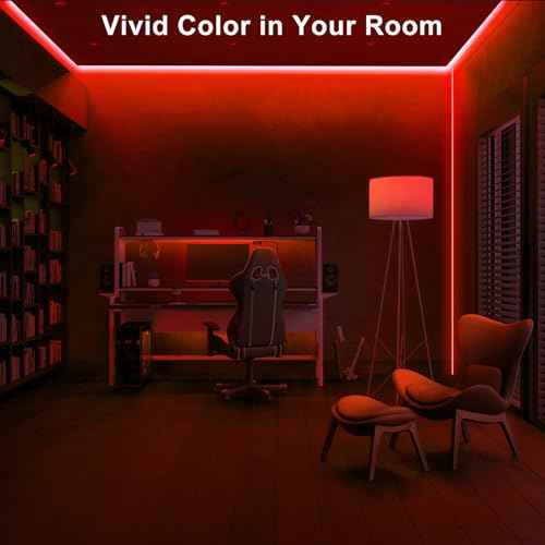 32.8ft Red COB Led Strip Lights with RF Remote, Dimmable Bright Dotless Adhesive Indoor Led COB Light Strip for Cabinet, Painting, Room, Bed
