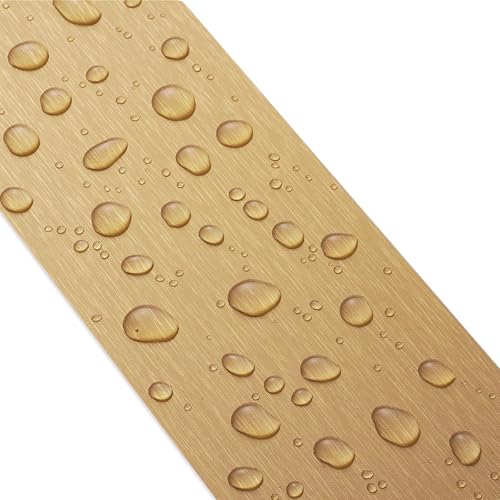 3x236 Inch Metallic Wallpaper Border Peel and Stick Gold Metallic Wallpaper Border Self Adhesive Brushed Wall Trim Gold Mirror Frame Sticker Stainless Mirror Frame for Bathroom Waterproof