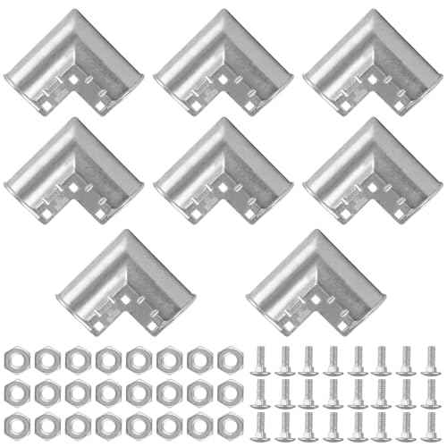 Acrux7 8 Pack Aluminum Chain Link Fence Gate Corners for 1-3/8" x 1-3/8" Outdoor Diameter Pipe, Chain Link Fence Parts Gate Elbow, Pressed Gate Corner, Bolts and Nuts Included