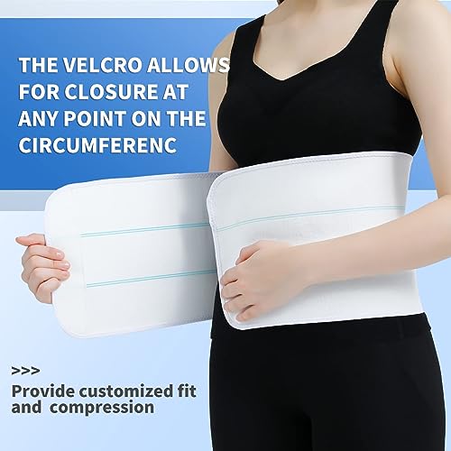 Abdominal Binder Post Surgery Tummy Tuck Belt for Women & Men, Postpartum Belly Band Compression Stomach Wrap, Breathable, Skin Friendly - (45" - 60") 3 Panel - 9" (White)