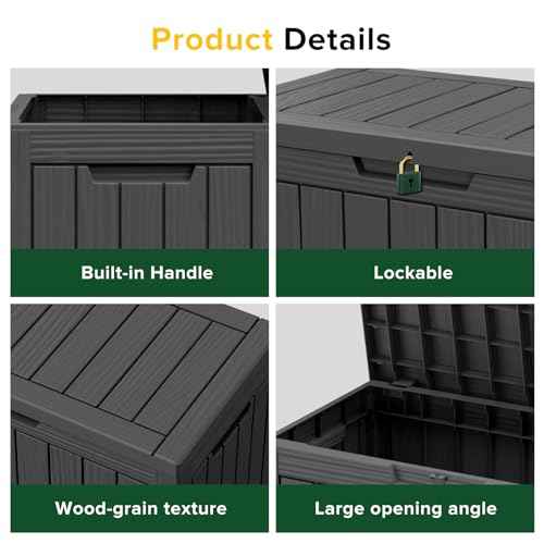 45 Gallon Waterproof Large Resin Deck Box Indoor/Outdoor Lockable Storage Container and Seating for Garden, Pool, and Patio (45 Gallon, Black)