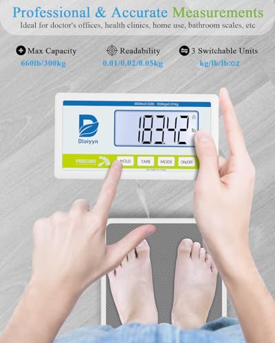 Medical Scale for Body Weight with Digital Display, 660 lb Limit, High Accuracy Medical Grade Floor Scale, Heavy Duty, kg/oz/lb Settings, AC Adapter & Battery Included, Portable Home & Physician Scale