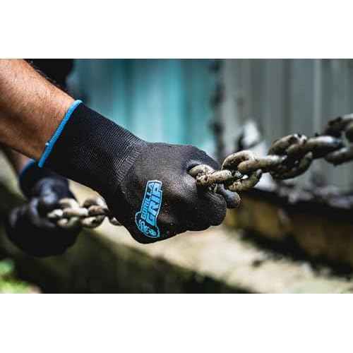 Gorilla Grip Work Gloves, Never Slip Maximum Grip All-Purpose, Gloves for Men, Superior in Wet, Dry, Oily Conditions, Polymer Palm, Large Size, 10 Pairs, Black/Blue | 25162-60