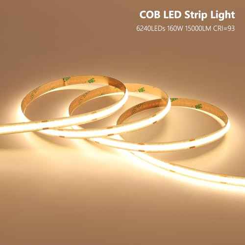 24V COB LED Strip Light 65.6ft (2 Rolls of 32.8ft) Kit, 3000K Warm White Cuttable 11W/M 312LEDs/M CRI 93 LED Tape Lights with Power Supply for Bedroom Kitchen Living Room Ceiling