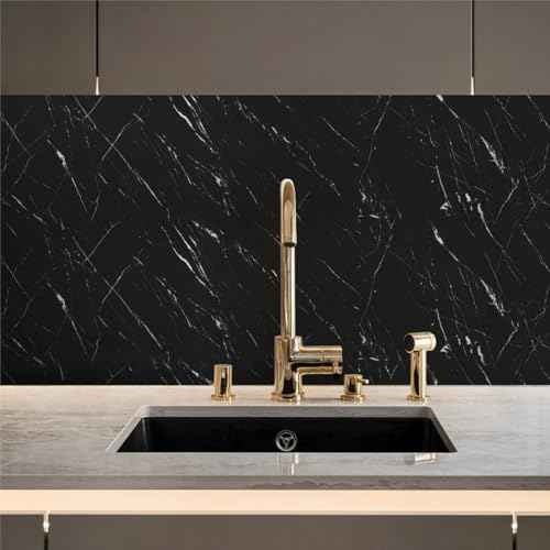 Abyssaly Black Peel and Stick Countertops Waterproof Matte Marble Contact Paper Granite Self Adhesive Vinyl Wrap for Kitchen Cabinets Backsplash Home Decor 15.7" x 118"
