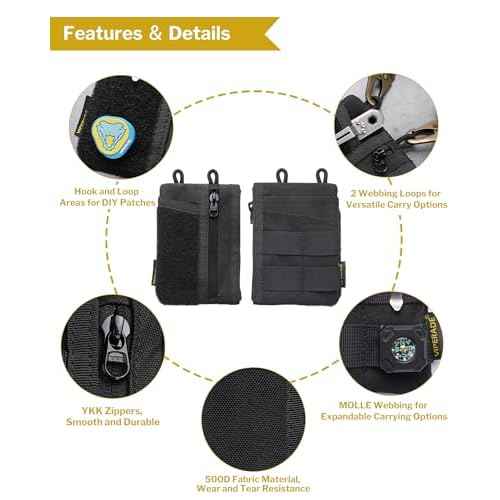 VIPERADE VE18-M EDC Pocket Pouch, Slim EDC Organizer with 3 EDC Slots+2 Zipper Pockets, 1 Large Pocket for Notebook or Cellphone, EDC Pouch for Men