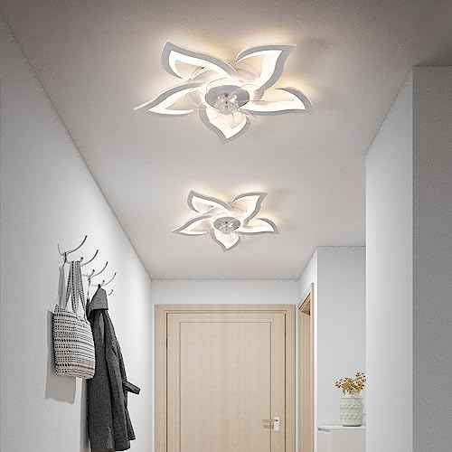 26" Geometric Ceiling Fan with Light Remote Control, 6 Speeds 3 Colors, White Low Profile Flush Mount Ceiling Light for Kitchen Bedroom Living Room