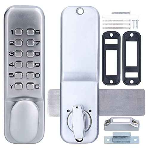 Qivine Mechanical Keyless Door Lock, Push Button Door Lock Keypad 1-11 Digitals Outdoor Gate Locks with Keypad Anti Theft Codes Lock for Bidirectional Gate (Sliver)