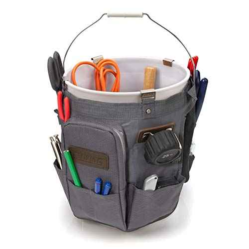 Estwing 28-Compartment 5-gallon Bucket Tool Organizer/Tool Bag, Durable Polyester, Heavy-Duty Steel Hangers, Zippered Pocket, 16 Open-top Pockets, 11 Tool Loops, Buckle Security Strap