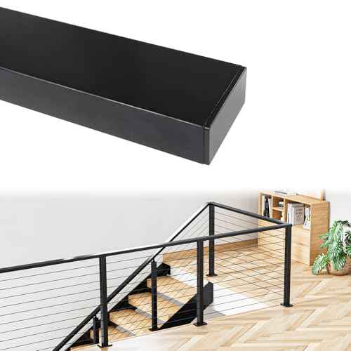 Muzata 4FT Black Cable Railing Handrail Rectangular Stainless Steel Handrail for Cable Railing System Top Rail Deck Stair Indoor Outdoor Length Adjustable with Paper User Guide HT10 BP4