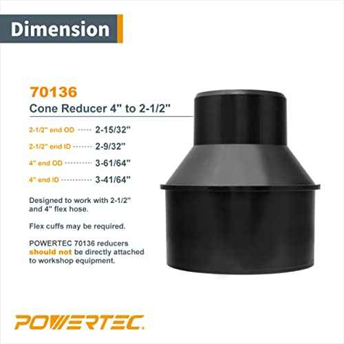 POWERTEC 70352 4" Hose to 2-1/2" Hose Cone Reducer with 4" & 2-1/2" Double Wire Clamps