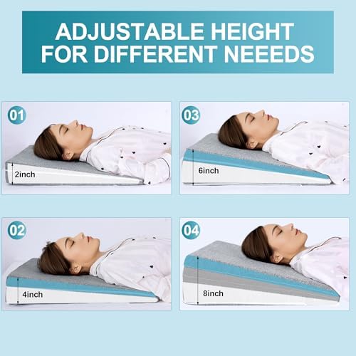 ROYALAY Adjustable Bed Wedge Pillow for Sleeping, Triangle Incline Wedge Pillow for Back Reduce Pressure, Memory Foam Pillow for Post Surgery, Back Support, Leg Elevation, Gerd Acid Reflux, Snoring
