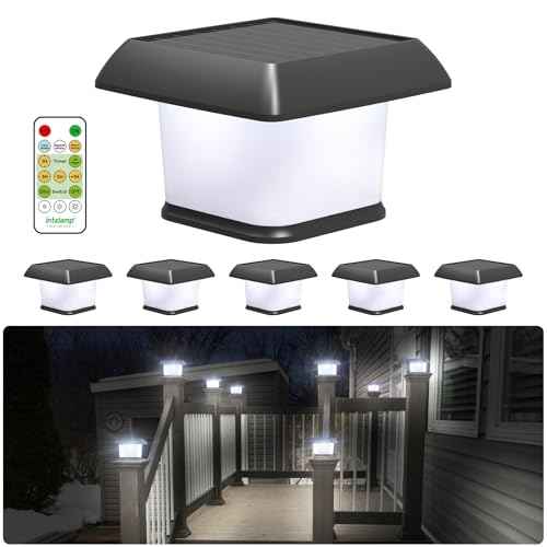 intelamp Solar Post Cap Lights Outdoor Waterproof 6 Packs, Fence Deck LED Lighting for 3x3 4x4 5x5 6x6 Wooden Vinyl with Remote Control Dusk to Dawn Warm White Light for Garden Patio Porch Mailbox