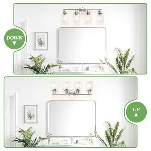 4-Light Nickel Bathroom Light Fixtures, E26 Modern Vanity Lights for Bathroom with Clear Glass Shade, Wall Lamps for Mirror Hallway Kitchen Cabinet Living Room Sconces Lights