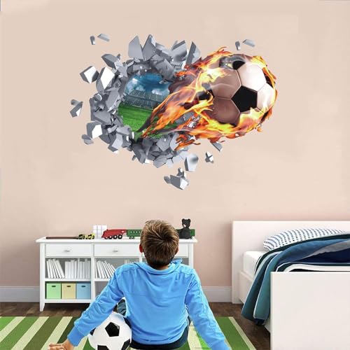 TOARTi 3D Football Wall Stickers,Football Wall Decals for Boys Room,Soccer Football Wall Art Decal for Boys Bedroom Soccer Room Decoration