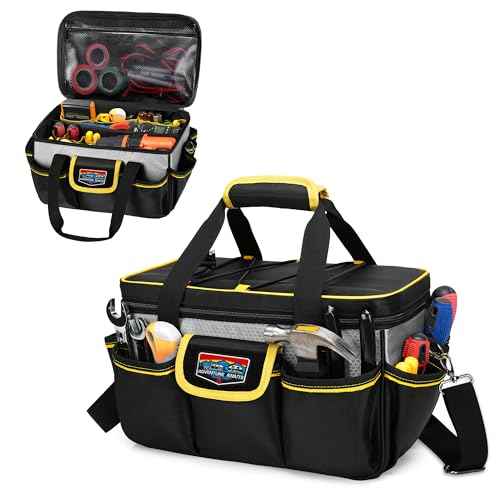 Small Tool Bag, Hand Tool Storage Organizer Bag for Men, Multi-purpose Work Tote for Repairman, Electrician, Carpenters, Handyman, Home Tool Organizer with Thick Padded Bottom, Black