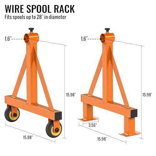 Portable Wire Spool Rack Cable Caddy - Steel Dispenser Holder With Wheels for up to 28" Diameter Spools, 220 Lbs Capacity (Orange)