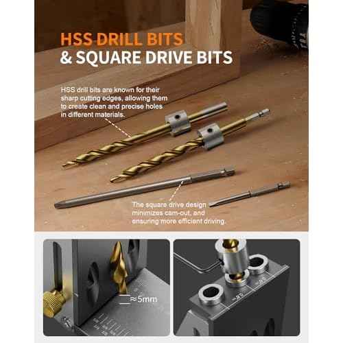 Kolvoii Pocket Hole Jig, Professional Adjustable Pocket Screw Jig for Strong Joints, Versatile Drill Guide Jig for Materials 1/2" to 3 1/8" Thickness with Storage Case