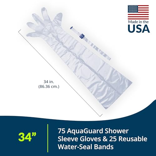 TIDI AquaGuard Glove – Shower Protection Glove with Water-Seal Band – Arm Cast Cover – 75 Gloves and 25 Water-Seal Bands Total (3 Gloves per Package x 25 Packages) – Home Medical Supplies (50016-RBX)