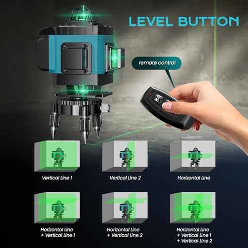 16 Line Laser Level 360 Self Leveling, 4x360¡ÆProfessional 4D Green Cross Line laser Level with 2 Batteries, Adjustable Brightness & Remote Control, for Tiling Floor Construction and Picture Hanging