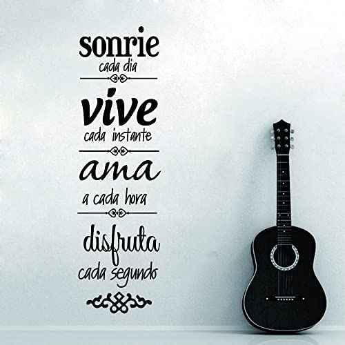 Spanish Inspirational Family Rules Wall Decal - Sonr?e, Vive, AMA Quote for Dining Room and Living Room - Removable PVC Vinyl Art - 11"x38" (Black-JWH283-Sonrie)
