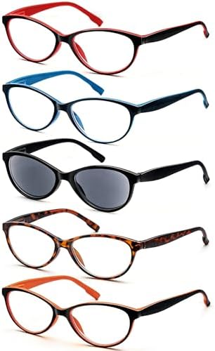 HEEYYOK 2.50 Reading Glasses Women Cat Eye Womens Readers Colorful Cheaters Glasses For Women Small Face Ladies Sunreaders 5-Pack