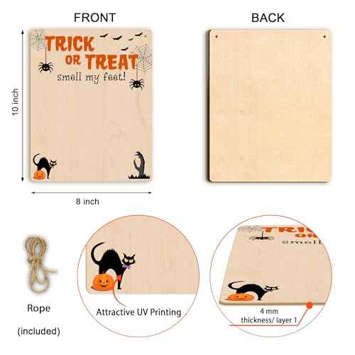 Baby's First Halloween Footprint DIY Wooden Hanging Sign, Baby's 1st Halloween Art Craft Gifts, My First Holiday Milestone Signs, Trick or Treat Smell My Feet Halloween Decor Sign (Nature)