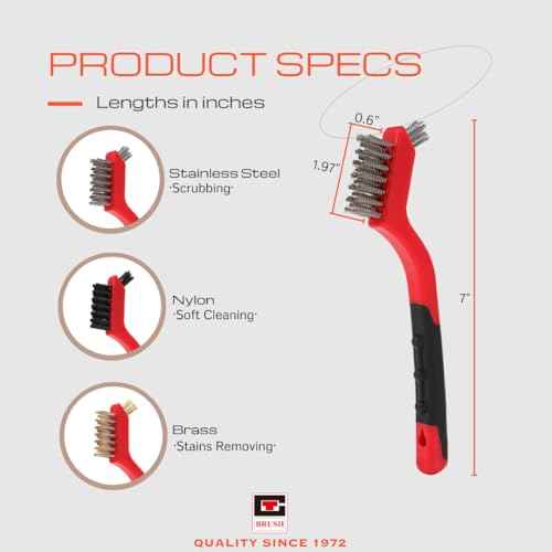 7¡° Mini Wire Brush Set ? 3Pack Scratch Brush Stainless Steel Bristles (421000) TPR Coated Handle for Paint Removal, Rust Removal, Scrubbing, Deep Cleaning, and Detailing