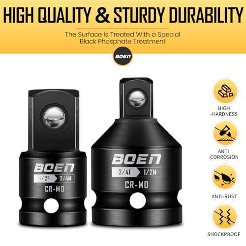 boen 2-Pieces Impact Socket Adapter and Reducer Set, 1/2"F to 3/4"M Adapter & 3/4"F to 1/2"M Reducer, Standard Square Driver & Wrench Conversion Kit, CR-MO Steel