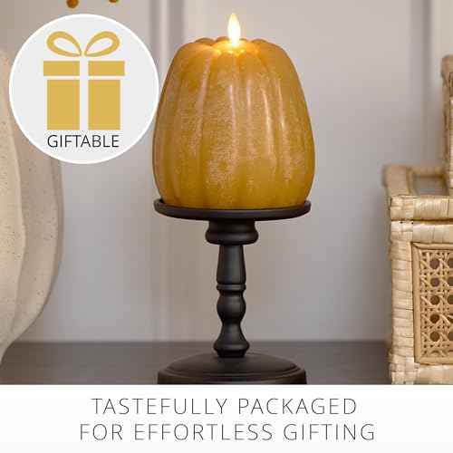 Luminara Flickering Flameless Harvest Gold Pumpkin Candle, Battery Operated Plug Free Home Indoor Decoration, Timer, Remote Ready (Sold Separately), 4.9" x 6" Real Flame LED Light Halloween Fall Decor