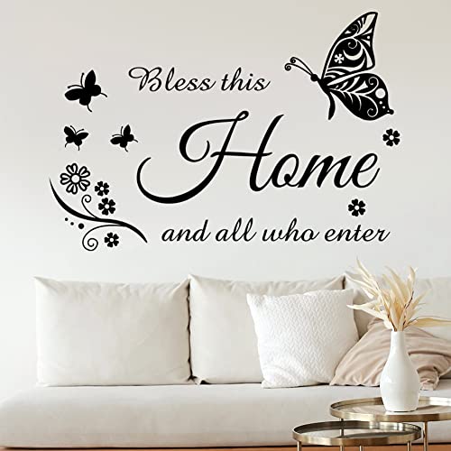 Bless This Home Wall Decals: Inspirational Quotes Family Wall Stickers for Living Room, Entryway, Bedroom Decorations