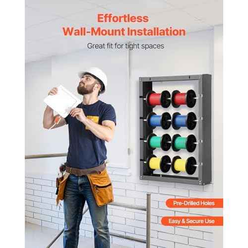 VEVOR Wire Spool Rack, 4 Adjustable Rods, Cold-Rolled Steel Wire Spool Holder Wall Mounted for Multi-Spools, Wiring Storage, 150 lbs Capacity Cable Dispenser, for Electrical Industrial Retail Use