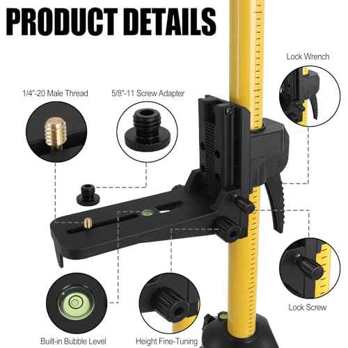 Telescoping Laser Level Pole with Tripod, 12Ft./3.7M Laser Level Tripod Include 1/4-Inch by 20-Inch Mount for Rotary and Line Laser Level, Laser Stand with 5/8¡±-11 Threaded Adapter