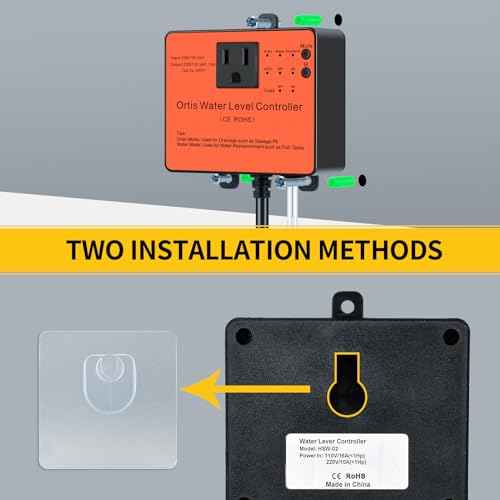 Hi-Lo Sump Pump Switch, Ortis Electronic Adjustable Float Switch Controller with Dual Sensors, LED Indicators, Corrosion-Resistant, 110/220V for Water Tanks Sewage Pits, Orange