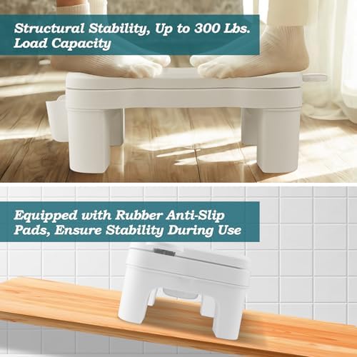 Height Adjustable Poop Stool, 6.3 in Non-Slip & Massageable Toilet Stool Squat Adult with Storage Box, Multi-Functional Portable Potty for Adults, Kids, The Elderly, Pregnant Women, Detachable