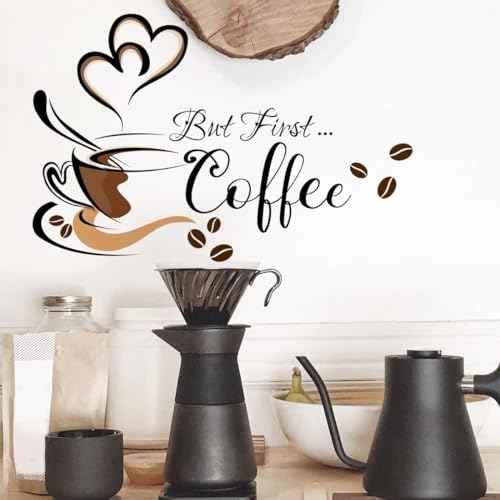Black Coffee Wall Decals Peel and Stick Coffee Tea Cup Latte Art Wall Stickers Coffee Signs for Bar Cafe Pub