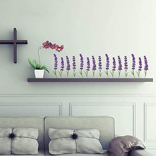 Maydahui 6 Sheets Lavender Flowers Wall Decals Garden Purple Floral Wall Corner Stickers(7.25 x 54 Inch) Peel Stick Removable Art Mural Decor for Living Room Nursery Bedroom